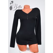 Fekete színű, nyakánál csipkeszegélyes és gombdíszes felső XS, S, M, L, XL, 2XL