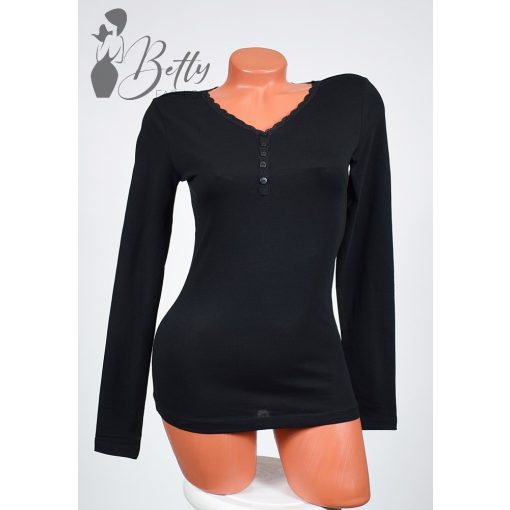 Fekete színű, nyakánál csipkeszegélyes és gombdíszes felső XS, S, M, L, XL, 2XL