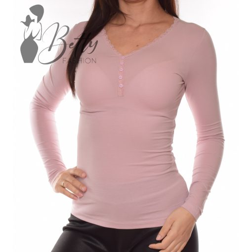 Lilásrózsaszín, nyakánál csipkeszegélyes és gombdíszes felső XS, S, M, L, XL