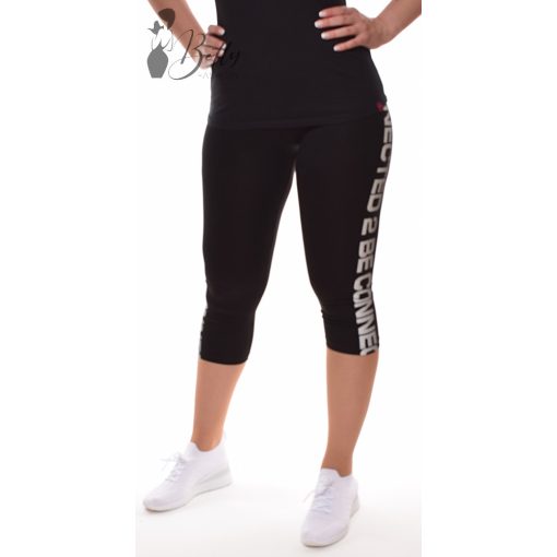 Fekete színű, oldalán feliratos térdleggings S, M, L, XL