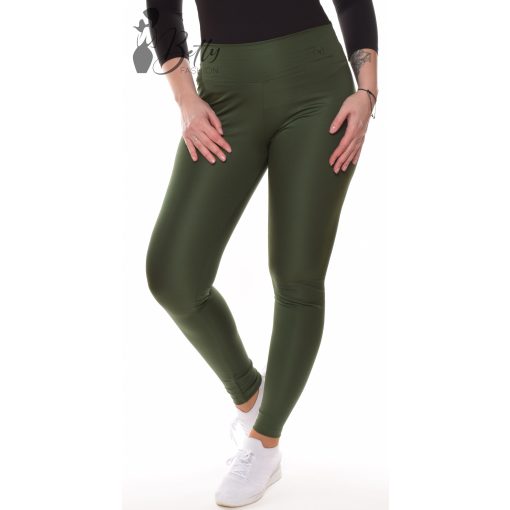 Sötétzöld színű, selymes anyagú, sportos leggings S, M, L, XL