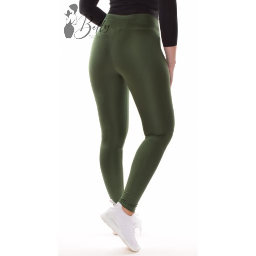 Sötétzöld színű, selymes anyagú, sportos leggings S, M, L, XL