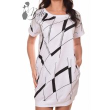Fehér-fekete mintás, zsebes, laza fazonú ruha S/M, L/XL