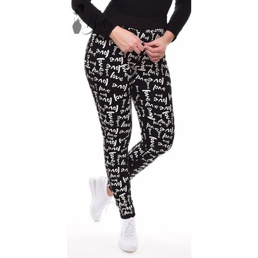 Fekete alapon, fehér love feliratos leggings S/M, L/XL, 2XL/3XL