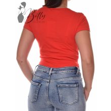 Piros színű, nyakánál gombdíszes felső S, M, L, XL 