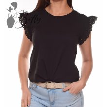 Fekete színű, madeirás és fodros ujjú felső S, M, L, XL 