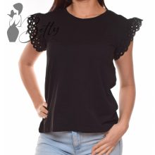 Fekete színű, madeirás és fodros ujjú felső S, M, L, XL 