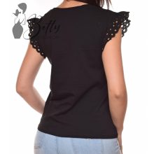 Fekete színű, madeirás és fodros ujjú felső S, M, L, XL 