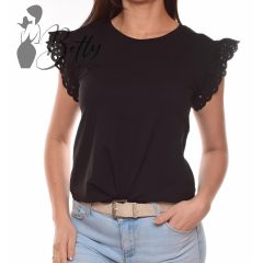   Fekete színű, madeirás és fodros ujjú felső S, M, L, XL 