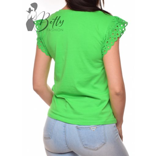 Élénk zöld színű, madeirás és fodros ujjú felső S, M, L, XL 