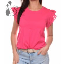 Pink színű, madeirás és fodros ujjú felső S, M, L, XL 