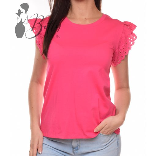 Pink színű, madeirás és fodros ujjú felső S, M, L, XL 