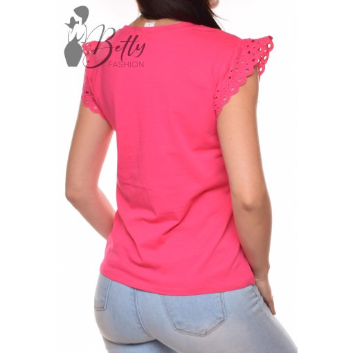 Pink színű, madeirás és fodros ujjú felső S, M, L, XL 