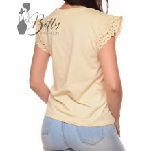Bézs színű, madeirás és fodros ujjú felső S, M, L, XL 