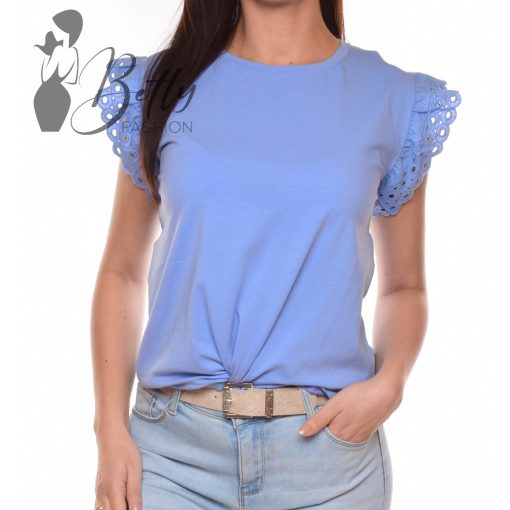 Búzavirágkék, madeirás és fodros ujjú felső S, M, L, XL 