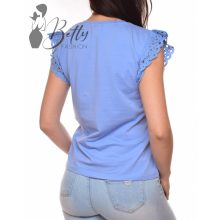 Búzavirágkék, madeirás és fodros ujjú felső S, M, L, XL 