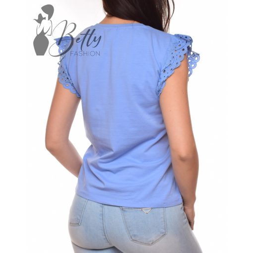 Búzavirágkék, madeirás és fodros ujjú felső S, M, L, XL 