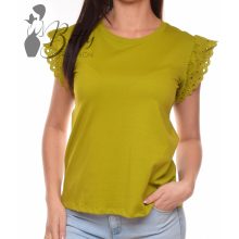 Olajzöld színű, madeirás és fodros ujjú felső S, M, L, XL 