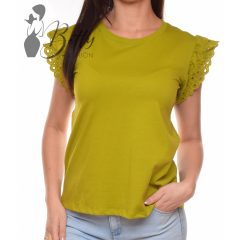  Olajzöld színű, madeirás és fodros ujjú felső S, M, L, XL 