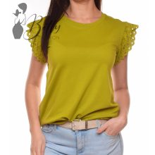 Olajzöld színű, madeirás és fodros ujjú felső S, M, L, XL 