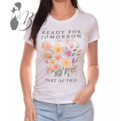  Feliratos és virágmintás, rövid ujjú pamut felső S, M, L, XL