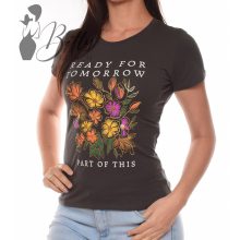 Feliratos és virágmintás, rövid ujjú pamut felső S, M, L, XL