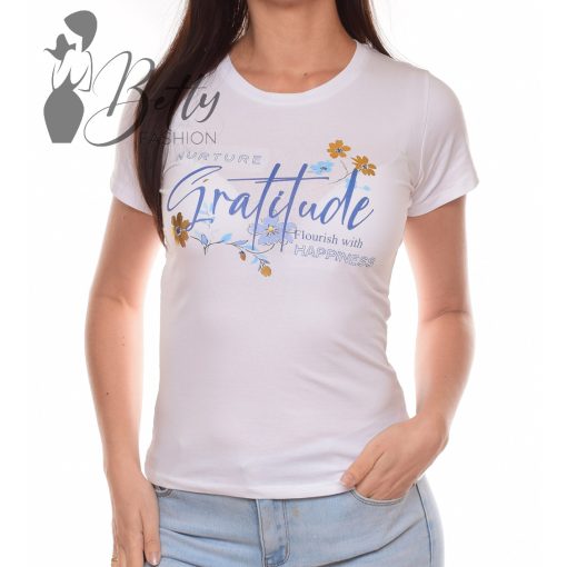 Kék virágmintás, rövid ujjú pamut felső S, M, L, XL