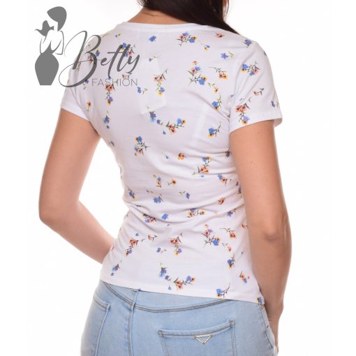 Kék virágmintás, rövid ujjú pamut felső S, M, L, XL