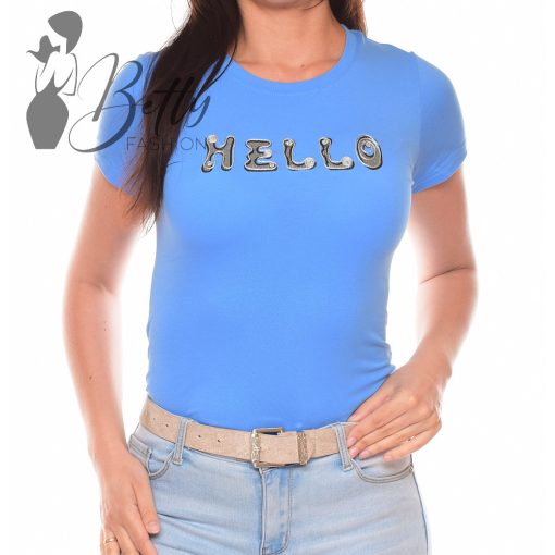 HELLO feliratos, rövid ujjú pamut felső S, M, L, XL
