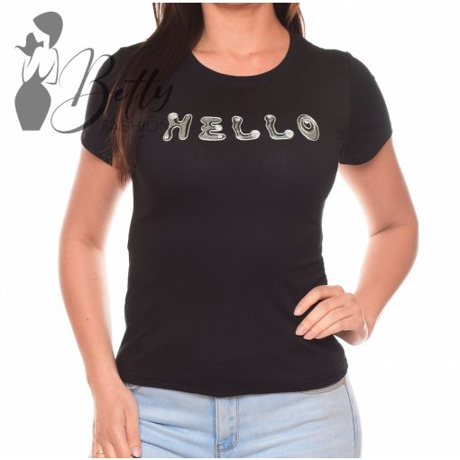 HELLO feliratos, rövid ujjú pamut felső S, M, L, XL