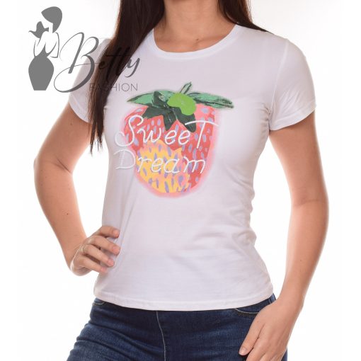 Eper mintás, rövid ujjú pamut felső S, M, L, XL