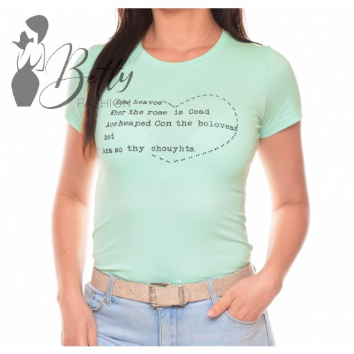 Szív alakban feliratos, rövid ujjú pamut felső S, M, L, XL