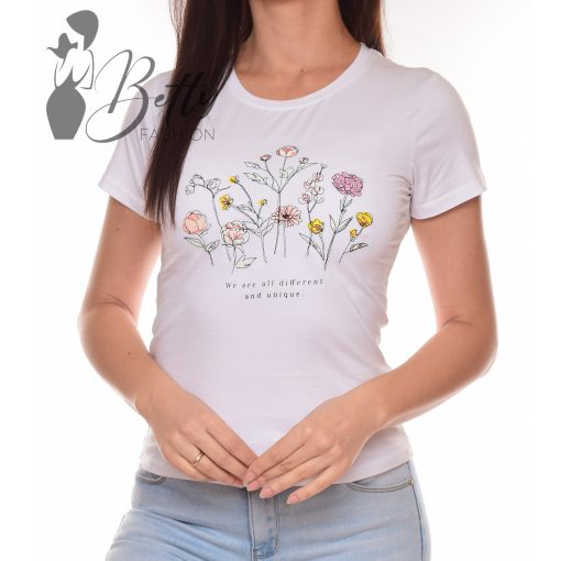 Virágmintás, rövid ujjú pamut felső S, M, L, XL