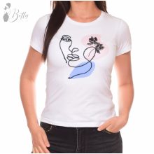 Női arc mintás, rövid ujjú pamut felső S, M, L, XL