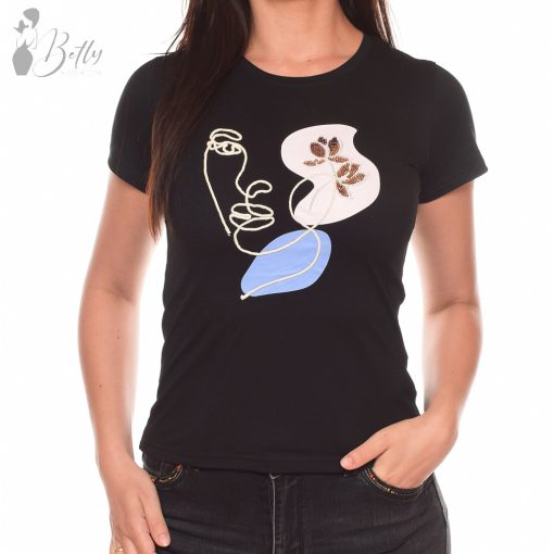 Női arc mintás, rövid ujjú pamut felső S, M, L, XL