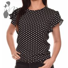 Fekete alapon pöttyös, fodros ujjú felső S, M, L, XL