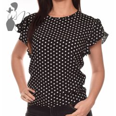 Fekete alapon pöttyös, fodros ujjú felső S, M, L, XL