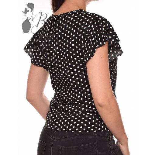 Fekete alapon pöttyös, fodros ujjú felső S, M, L, XL