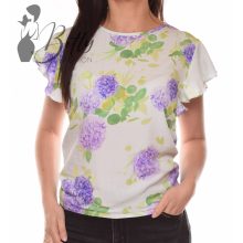 Fehér alapon orgona mintás, fodros ujjú felső S, M, L, XL