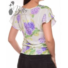 Fehér alapon orgona mintás, fodros ujjú felső S, M, L, XL