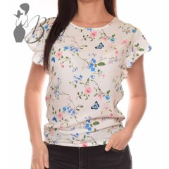   Fehér alapon apró virágmintás, fodros ujjú felső S, M, L, XL