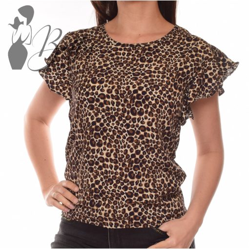 Leopárd mintás, fodros ujjú felső S, M, L, XL