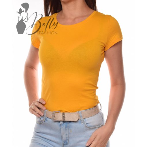 Mustársárga, kerek nyakú pamut felső S, M, L, XL 