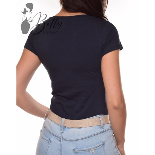 Sötétkék, V-nyakú pamut felső S, M, L, XL 