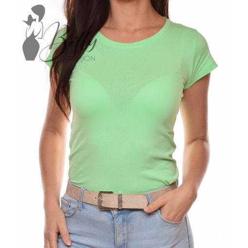 Mentazöld színű, kerek nyakú pamut felső S, M, L, XL 