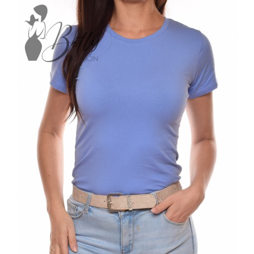 Búzavirágkék, kerek nyakú pamut felső S, M, L, XL 