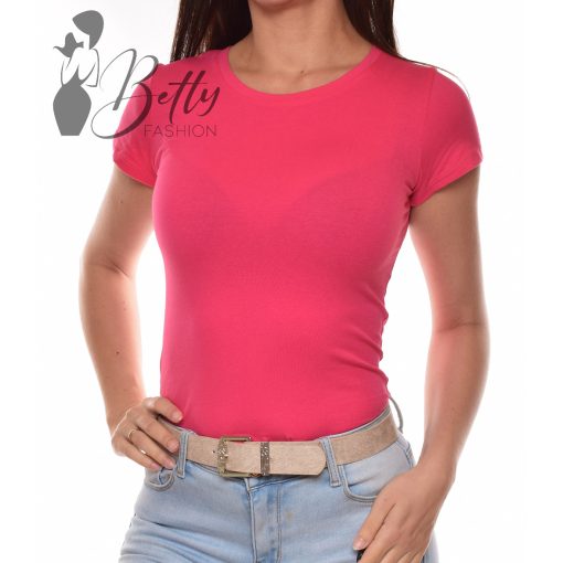 Málna színű, kerek nyakú pamut felső S, M, L, XL 