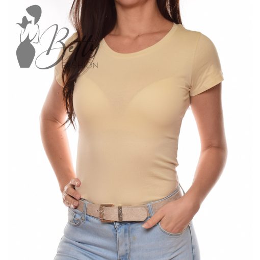 Bézs színű, kerek nyakú pamut felső S, M, L, XL 