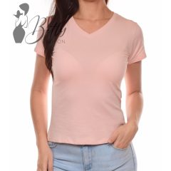 Rózsaszínű, V-nyakú pamut felső S, M, L, XL 