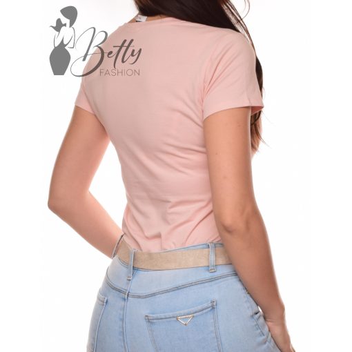 Rózsaszínű, V-nyakú pamut felső S, M, L, XL 